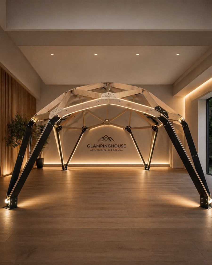 Quadrodome 4×4 timber frame in the showroom
